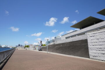 兵庫県立美術館の南側の外観と大階段の写真素材